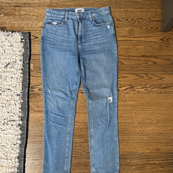 Paige straight leg slightly distressed blue jean - Picture 1 of 6